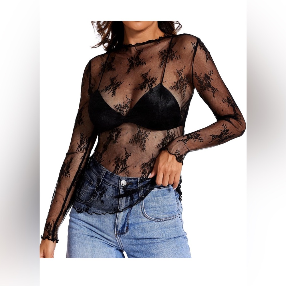 Black Lace Sheer Top